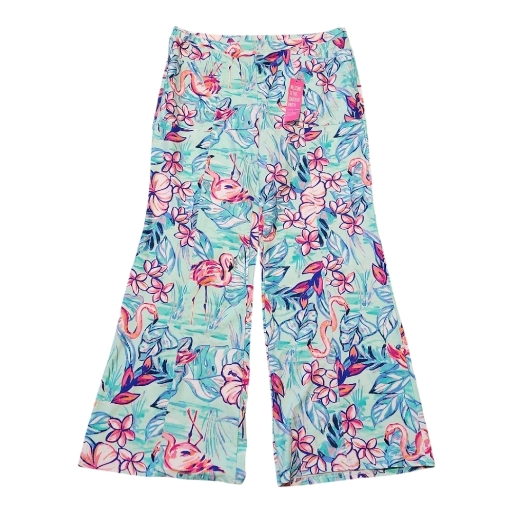 Aryeh NWT Mercedes Wide Leg Pants Aqua Blue Pink Tropical Upf 50+ Nylon, X-large